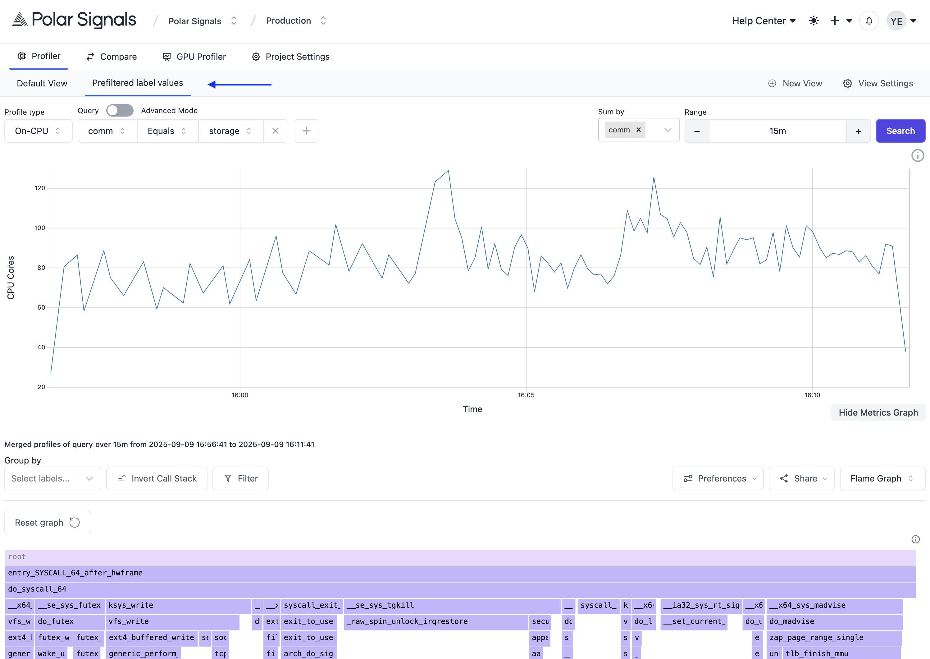 A view with pre-filtered label values